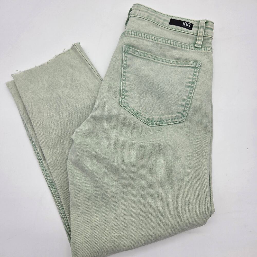 KUT‎ Rachael Mom Jeans Women's 6 Green Distressed Raw Edge Hem
